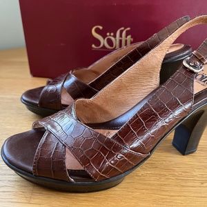Sofft Heeled Platform Sandals, Slingback, Size 7.5, Brown